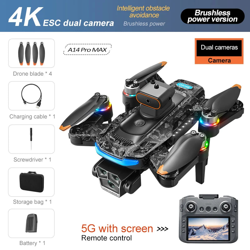 Xiaomi A14 Pro Max Drone aérien 8K HD double caméra 5G WIFI GPS moteur sans brosse flux optique évitement d'obstacles RC Drone 10000M