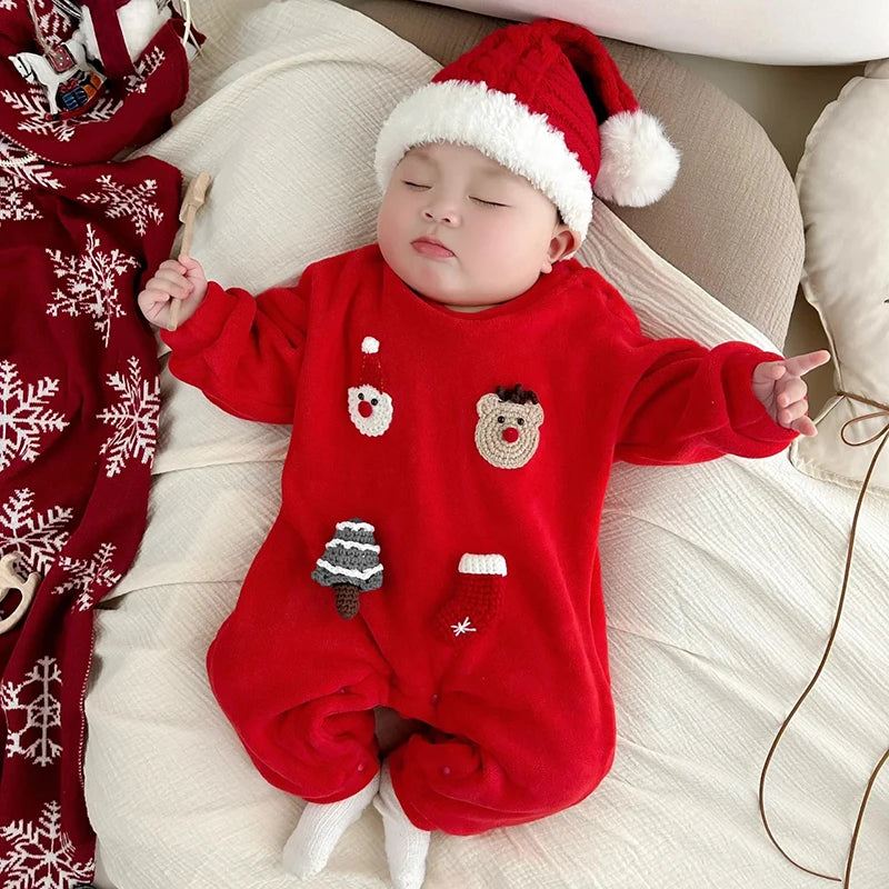 Barboteuse de noël pour bébés garçons et filles, combinaison épaisse de dessin animé père noël cerf, vêtements d'automne et d'hiver pour nouveau-nés