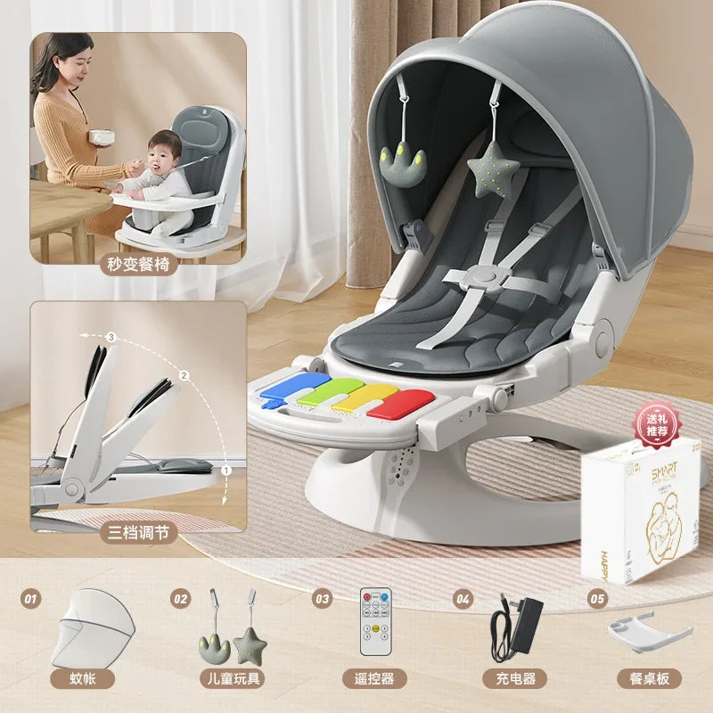Chaise à bascule électrique pour bébé, touches de piano, lit de bébé confortable avec musique Bluetooth de 0 à 3 ans, lit de berceau électrique pour bébé, videur