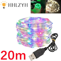 Guirxiété lumineuse LED USB étanche, fil de cuivre et d'argent, lumières dégradées pour Noël, décoration de fête de mariage, 1m, 10m, 20m