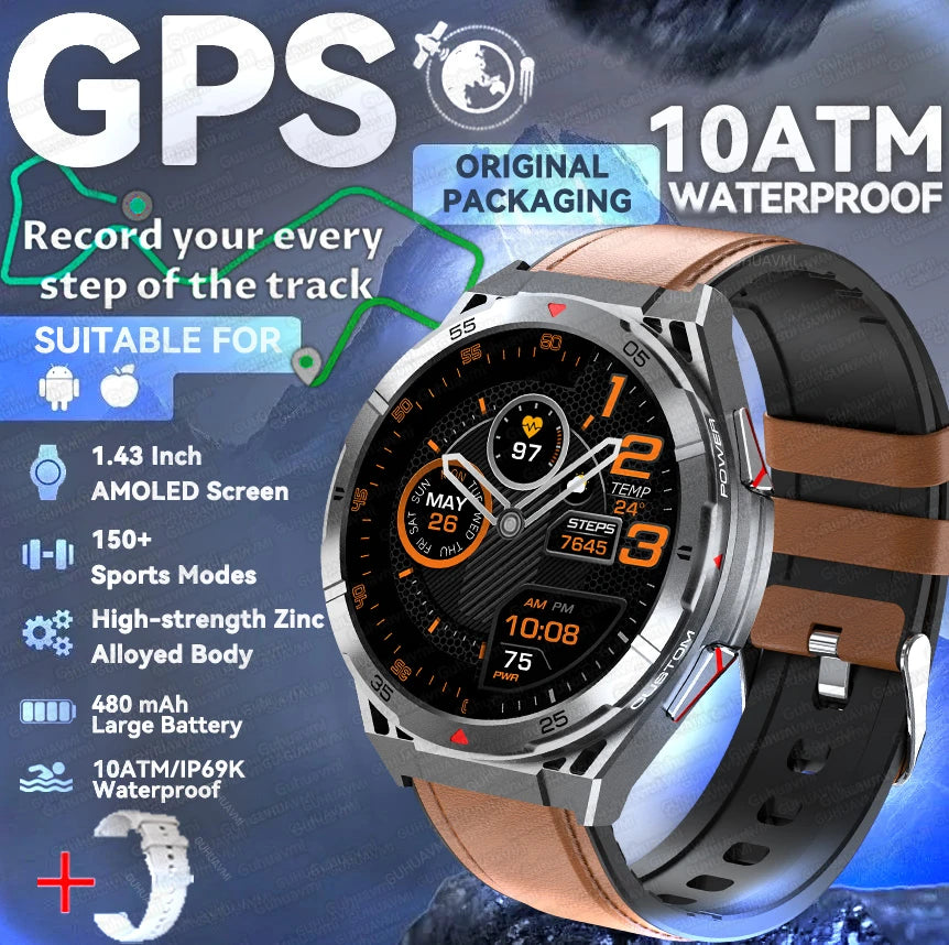 2025 nouveau pour HUAWE Original GPS SmartWatch Ultra 466*466 HD AMOLED affichage sport boussole BT appel IP69 étanche Bracelet intelligent
