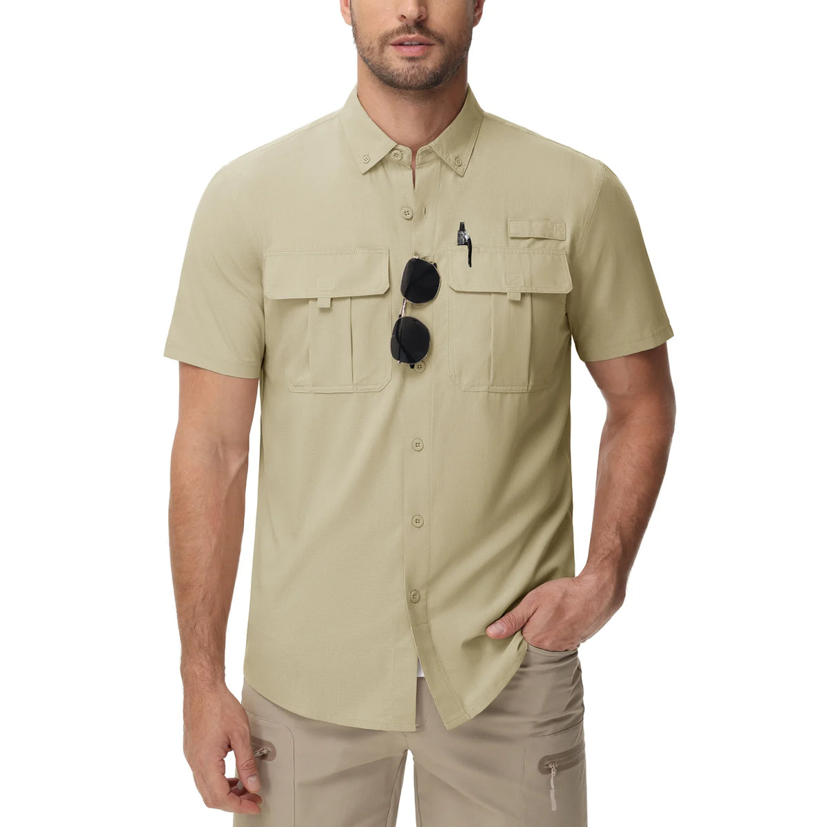 TACVASEN-Chemises de pêche de nuit UV pour hommes, chemise respirante à manches courtes, chemise de randonnée en plein air, chemises de pêche légères à séchage rapide