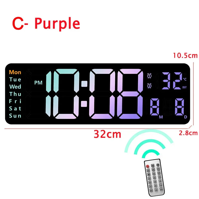 Horloge murale numérique grand écran LED affichage de la température et de l'humidité réveil électronique décoration de la maison créative télécommande