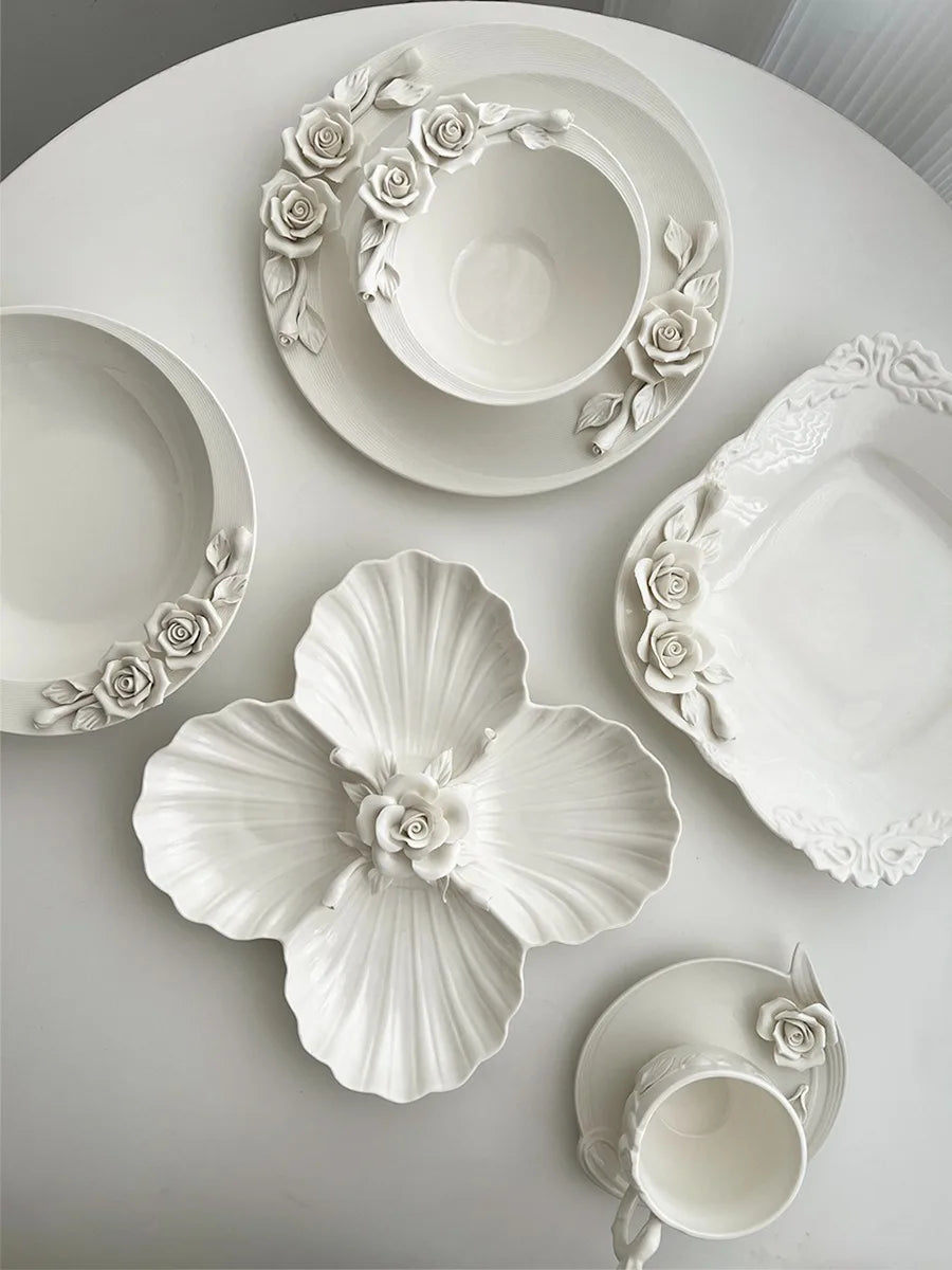 Bol à fleurs, assiette, tasse et vaisselle à main en Relief européen, ensemble pour le thé de l'après-midi à la maison, assiette d'exposition en céramique exquise