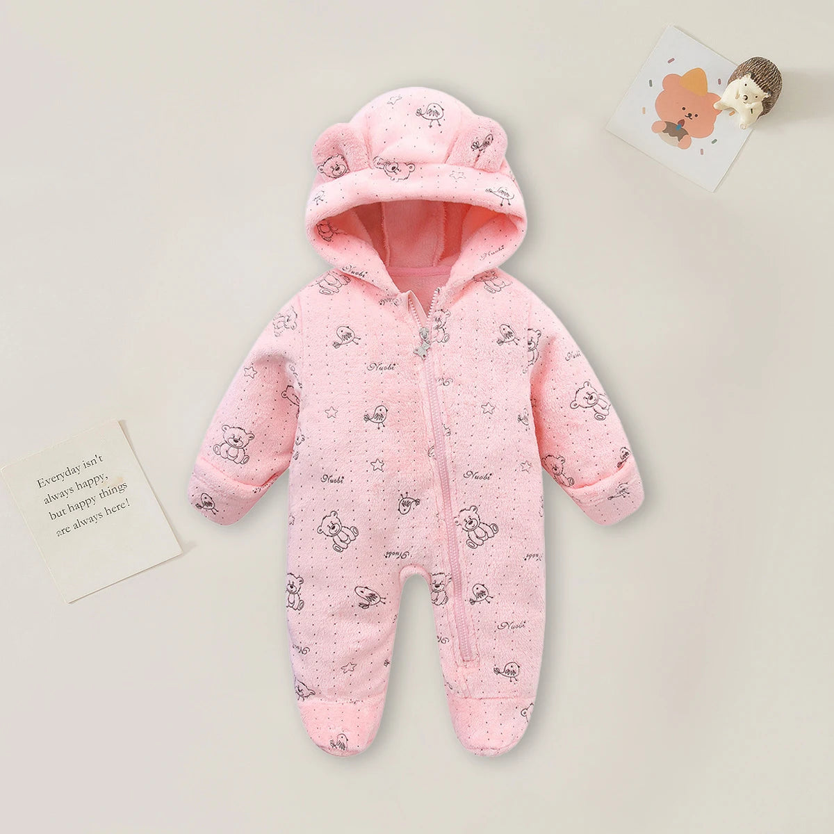 AYNIGIELL 0-12M dessin animé nouveau-né body chaud barboteuses doux nouveau-né bébé vêtements flanelle automne hiver bébé garçons filles combinaison