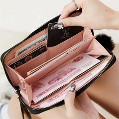 Portefeuille en cuir PU à rivets pour femmes, sac mobile à fermeture éclair, sac à cartes multiples, sac à main à longue pochette pour dames, grande capacité