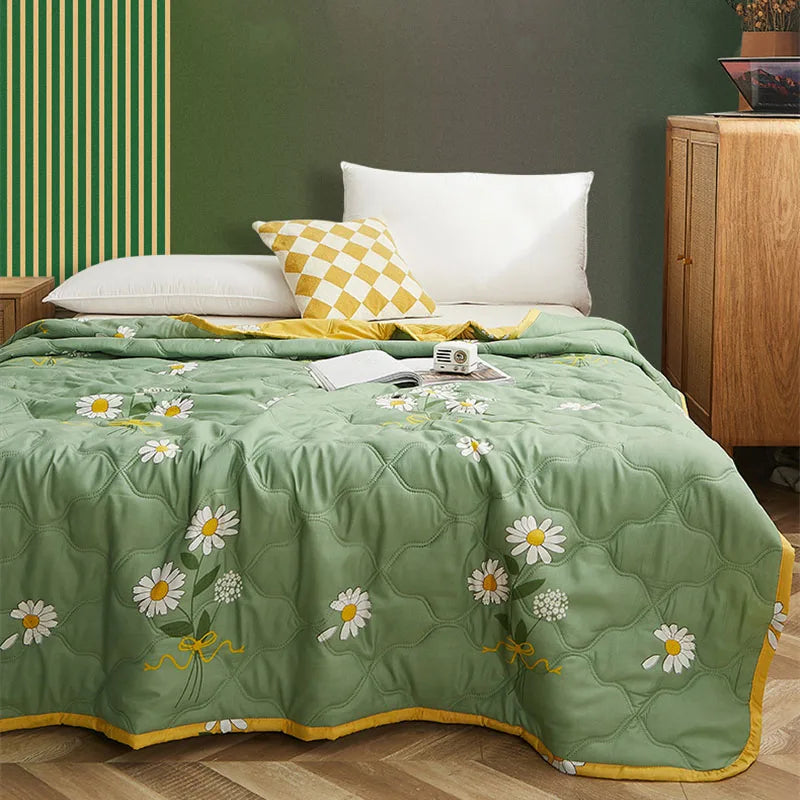 Couette d'été matelassée imprimée marguerite, taie d'oreiller ou couettes simples, douce et respirante, simple, Double, lavable, mince