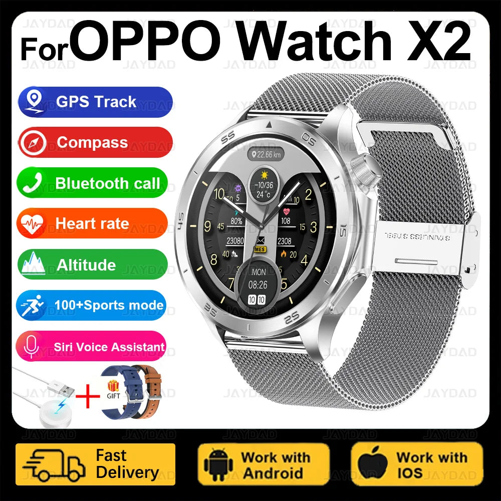 2025 nouveau pour montre OPPO X2 montre intelligente GPS sport piste fréquence cardiaque musique Bluetooth appel IP68 étanche AMOLED montre intelligente