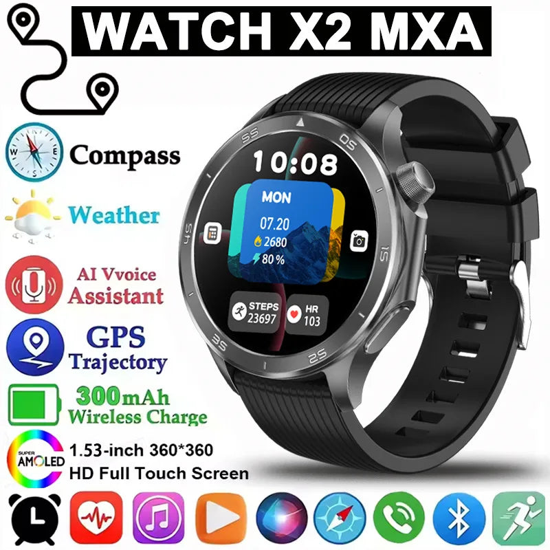 Pour montre OPPO X2 sport montre intelligente hommes HD écran GPS tracker boussole Bluetooth appel fréquence cardiaque étanche montre intelligente 2025 nouveau