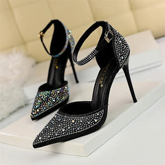 Sandales pointues à bouche peu profonde pour femmes, talons hauts creux, escarpins de mariage, champagne, or, paillettes de cristal, biscuits, Parker