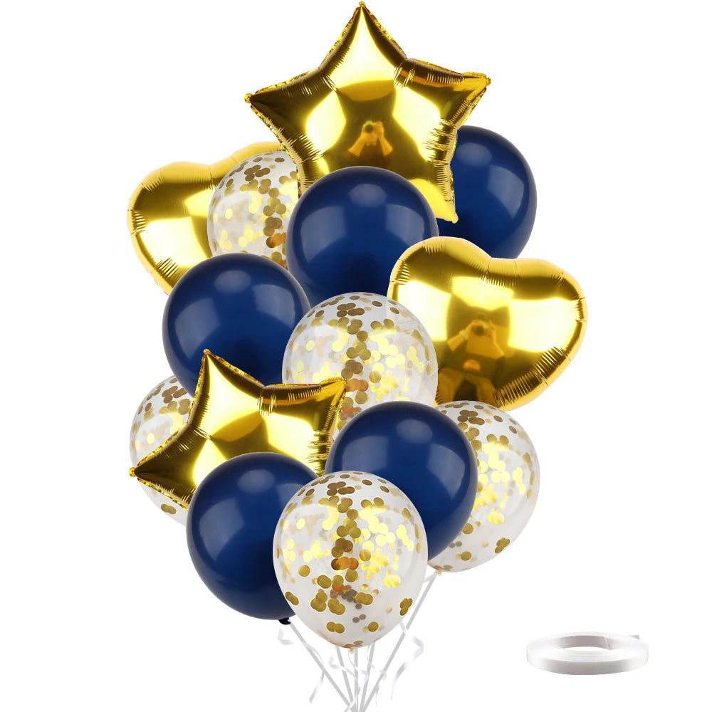 Ballons métalliques en forme d'étoile et de cœur, 14 pièces, ensemble de confettis or rouge bleu rose pour joyeux anniversaire, réception-cadeau pour bébé, mariage