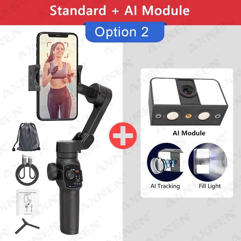 Le plus récent cardan portatif AXNEN HQ4 à 3 axes, suivi intelligent AI en option, stabilisateur de Smartphone pour iPhone 14 Pro Xiaomi Huawei Vlog