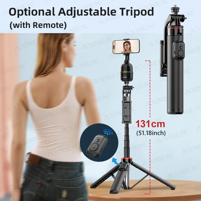 Stabilisateur de téléphone portable à cardan avec suivi du visage AI, support de selfie à rotation automatique à 360 °, trépied en option, iPhone 15 Pro Max Android