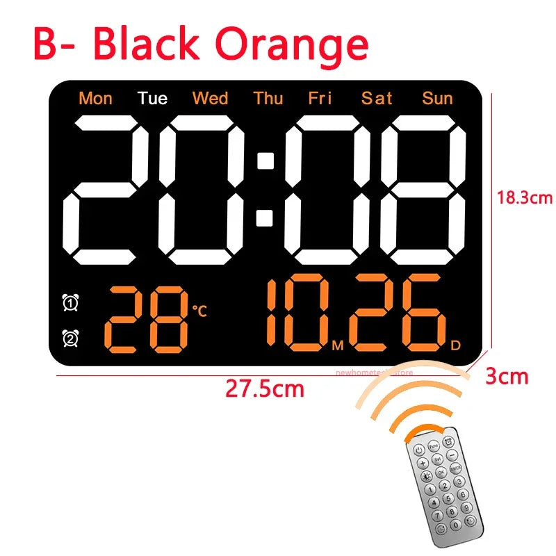 Horloge murale numérique grand écran LED affichage de la température et de l'humidité réveil électronique décoration de la maison créative télécommande