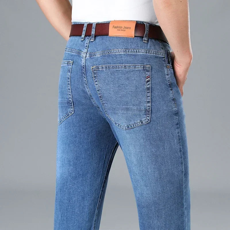 Jean en coton élastique pour hommes, marque fine ou épaisse, mode gris, confortable, Denim, Business, décontracté, taille haute, 2024