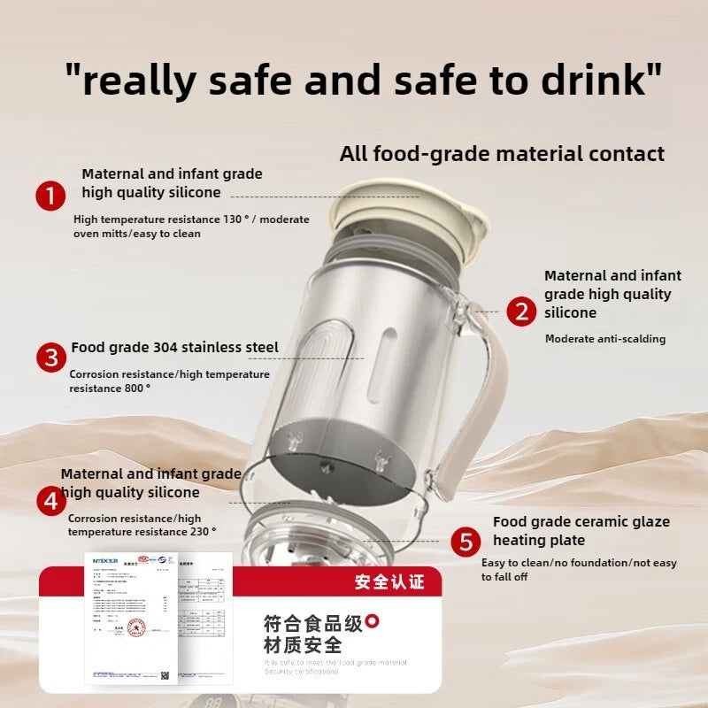 Mélangeurs à grande vitesse 220V, détachables et faciles à nettoyer, silencieux, 1,2 l, Mini machine automatique pour lait de soja, extrait de jus, pâte de riz