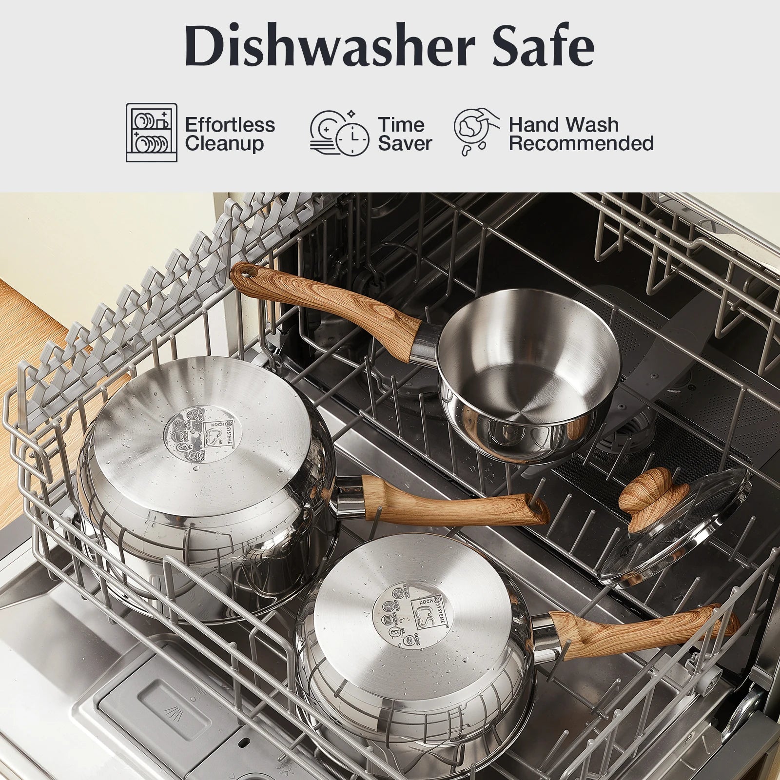 KOCH SYSTEME CS casserole en acier inoxydable 1QT/2QT/3QT Pot à lait antiadhésif avec poignée en bakélite résistante à la chaleur casseroles à Sauce Induction