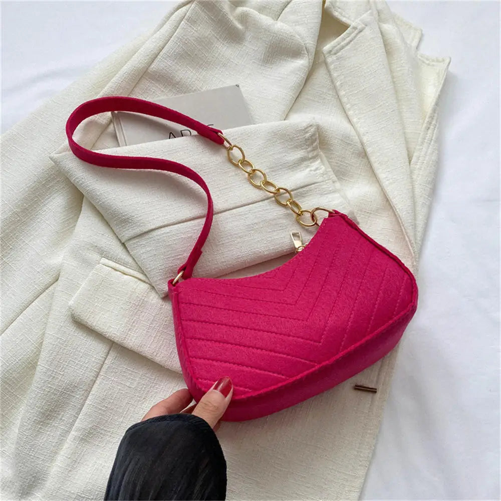 Sacs à bandoulière en tissu feutré pour femmes, pochette sous les bras à petite poignée, pochette de luxe de couleur unie, sac à main avec bourse