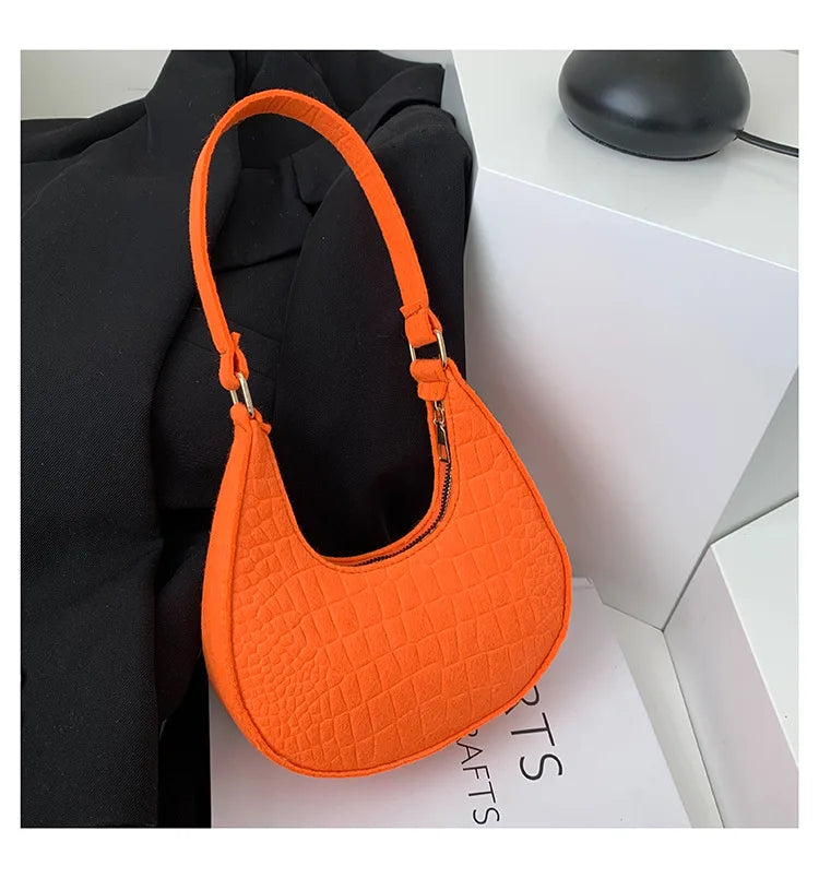Sac à main à bandoulière Femmes Feutre Pierre Motif Sac Sous les Bras 2023 Mode Tempérament Version Coréenne Sac à main d’hiver