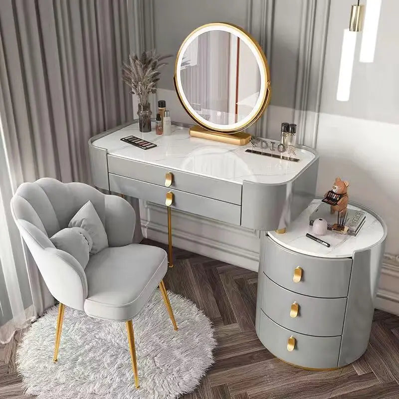 Meuble de chambre à coucher, rangement, chargement sans fil, Bluetooth, commode de maquillage, coiffeuse, Table intelligente avec miroir LED