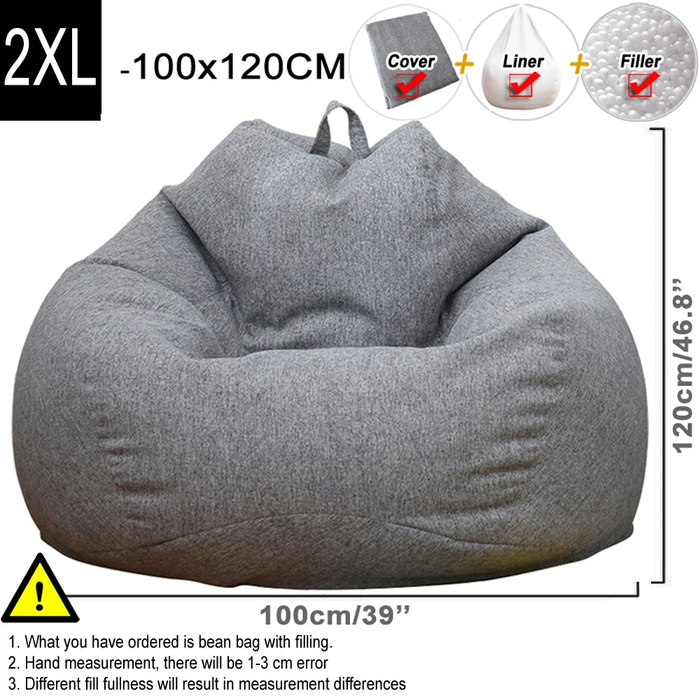 No Stuffed Gray Bean Bag Chair Giant Beanbag Pouf Sofa Bed Puff Ottoman Futon Room Seat Tatami Relax Lounge Furniture