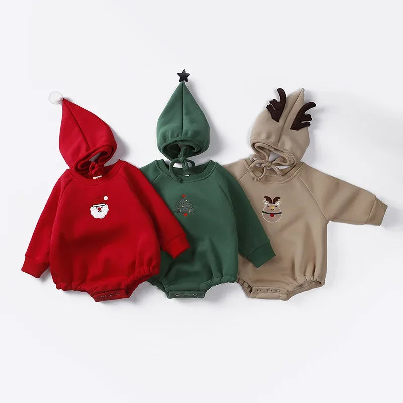 Ensemble barboteuse et chapeau de noël pour bébés filles de 0 à 2 ans, vêtements pour nouveau-nés garçons, body en coton polaire, tenue d'hiver festive pour nourrissons
