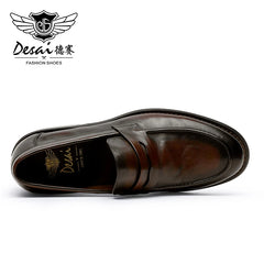 Desai-Chaussures en cuir véritable pour hommes, mocassins confortables, semelle souple, coupe basse, style britannique, chaussures d'affaires décontractées