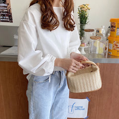 Sac à bandoulière en paille pour femmes, nouvelle mode 2023, petit fourre-tout en tricot, sac à main bohème d'été, sac à main seau de voyage, sacs de plage