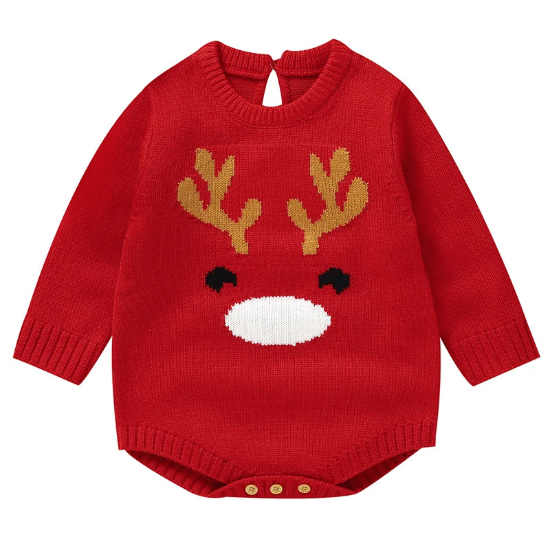 2025 Combinaison de Noël unisexe pour bébé Vert Vêtements mignons pour nouveau-né Automne Hiver Garçons Filles Col rond Cadeau de Noël Body en tricot