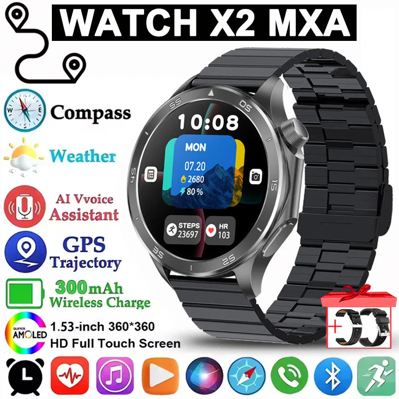 Pour montre OPPO X2 sport montre intelligente hommes HD écran GPS tracker boussole Bluetooth appel fréquence cardiaque étanche montre intelligente 2025 nouveau