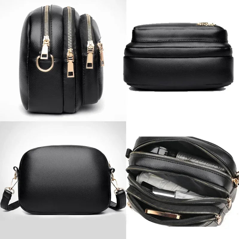 Sac à main en cuir souple de haute qualité pour femmes, sacoche à bandoulière multi-poches résistante à l'usure, Sac à main de luxe pour dames