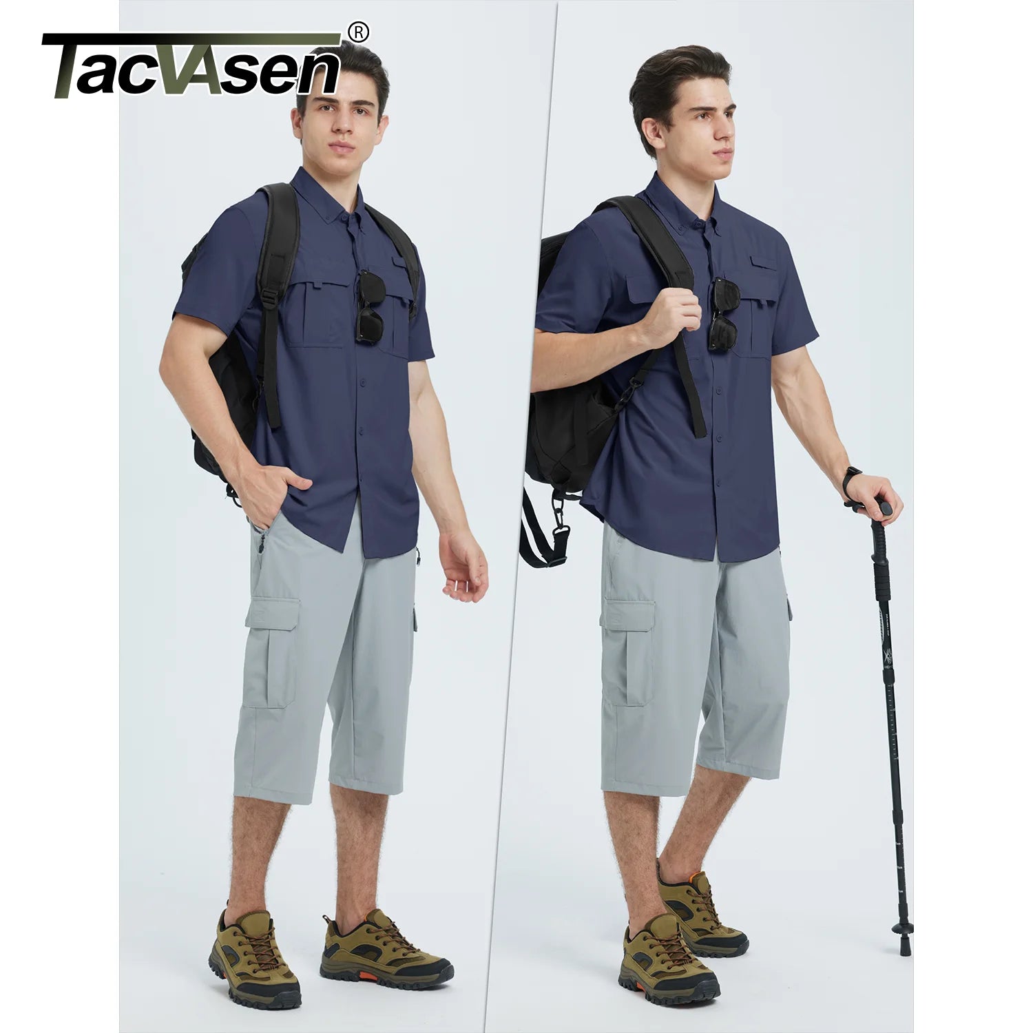 TACVASEN-Chemises de pêche de nuit UV pour hommes, chemise respirante à manches courtes, chemise de randonnée en plein air, chemises de pêche légères à séchage rapide