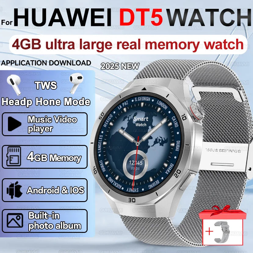 Pour HUAWEI 4GB mémoire hommes affaires Smartwatch Bluetooth appel surveillance de la santé GPS Navigation montre intelligente connecter TWS écouteurs