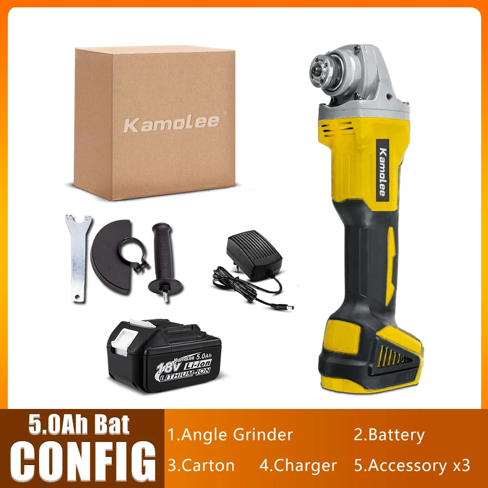 Kamolee 18V 100mm/125mm 4/5 inches Brushless Cordless Electric Angle Grinder Speed Cutting  Compatible For Makita 18V Battery
