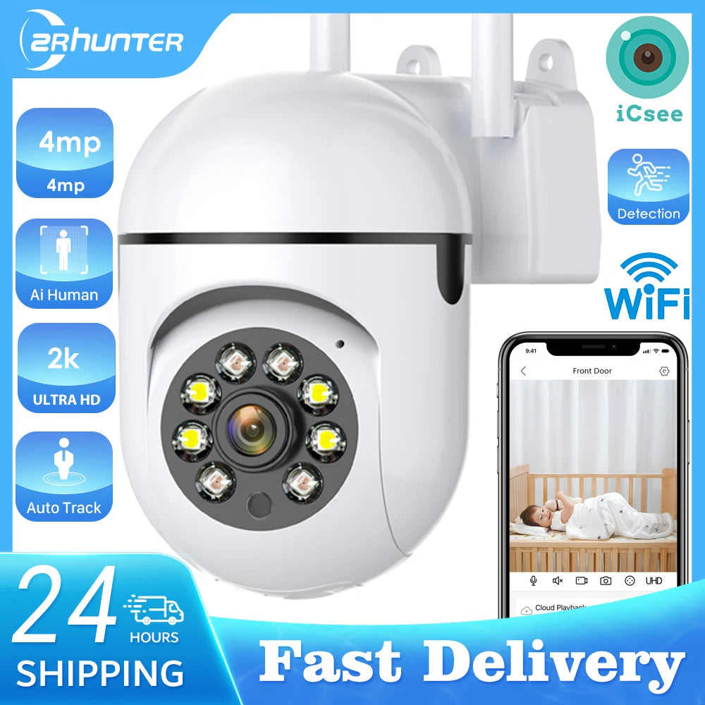4MP extérieur Wifi caméra 2K HD sécurité PTZ IP caméra AI Auto détecter suivi bébé intérieur nuit caméra couleur Surveillance ICSee