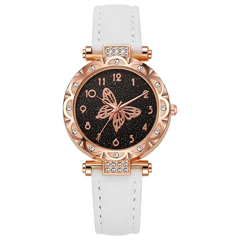 Montres papillon en perles roses pour femmes, montre-Bracelet décontractée avec strass, Simple, horloge à Quartz pour dames