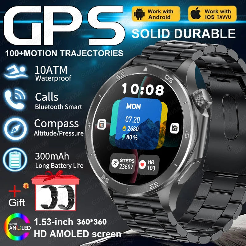 Montre connectée GPS pour hommes, avec boussole, altimètre de pression, étanche IP68, appel Bluetooth, écran AMOLED, nouveau, 2025