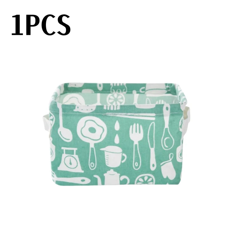 Petit panier de rangement en toile pliable avec poignée, boîte de rangement de bureau en coton et lin, petit panier de rangement étanche frais 1 pièce