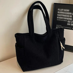 Sac à main décontracté en velours côtelé avec fermeture à glissière, léger et grande capacité, bandoulière fixe, couleur unie, sac à main de banlieue quotidien
