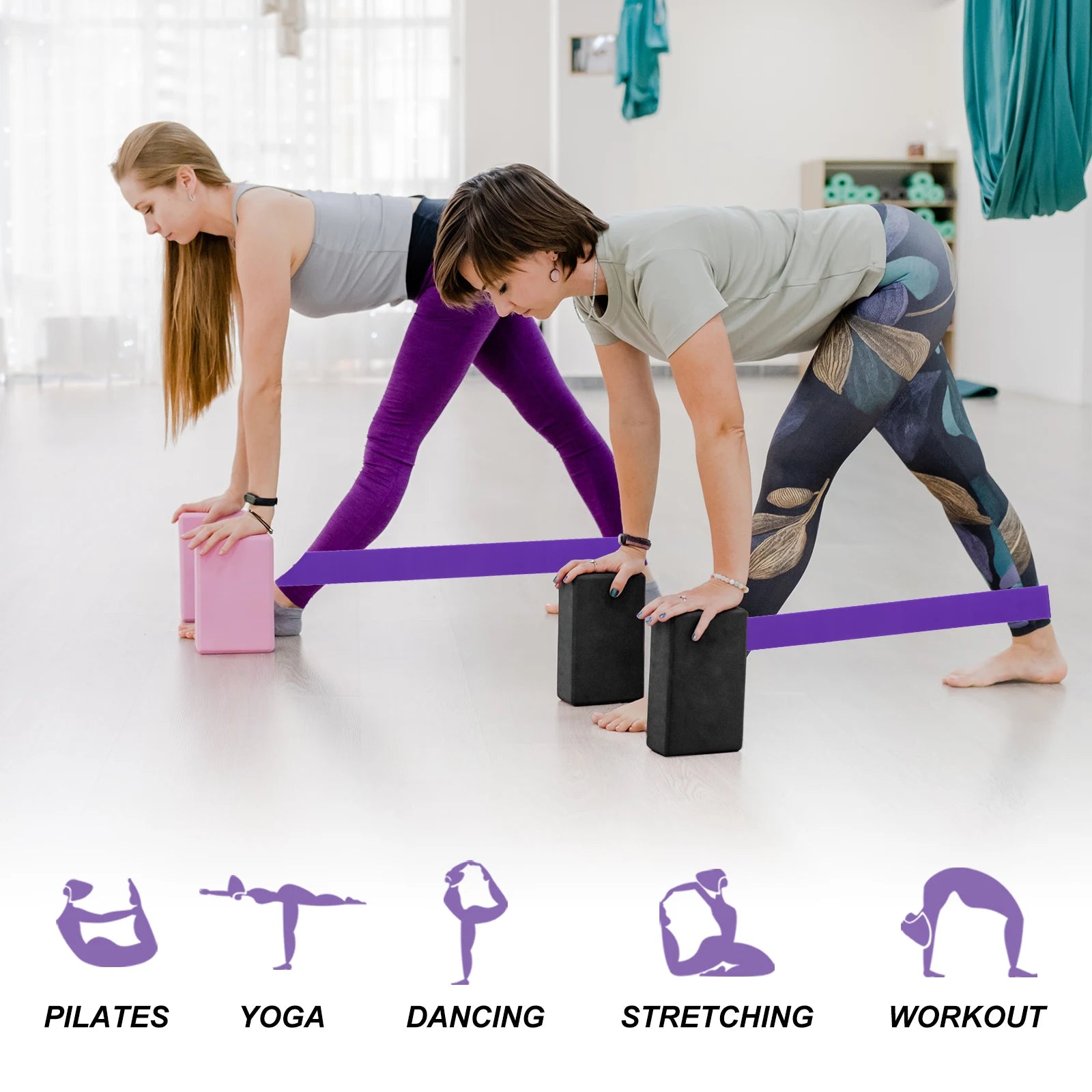 Blocs de construction de Yoga et 1 ensemble de bandes de résistance, Cubes, briques Pilates, tapis de renfort, équipement d'exercice à domicile, Fitness, 2 pièces