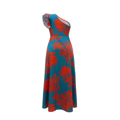 Robe longue à imprimé tropical à une épaule pour femmes, ourlet fendu, style décontracté, élégante, robe trapèze, tissée, robe, printemps/été/automne