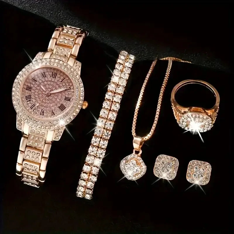 Montre Bracelet Set 6PCS Set Femmes Montre Horloge Romain Cadran Luxe Marque Design Femmes Montre Femme Reloj