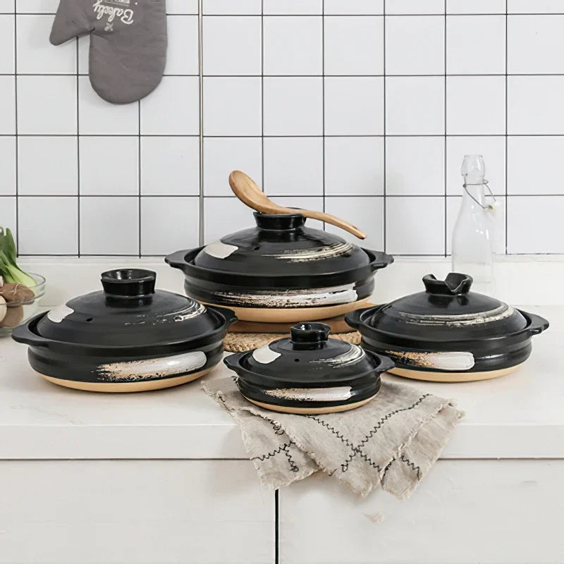 Casserole en céramique de Style japonais, petite casserole noire en argile, ustensiles de cuisine pour la maison, fournitures de cuisine, casserole à soupe, 1 pièces