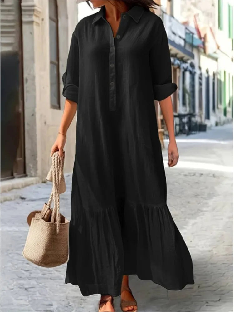 Robe décontractée à manches longues pour femmes, tenue de bureau, mode printemps-été, élégante, couleur unie, chemise, 2024