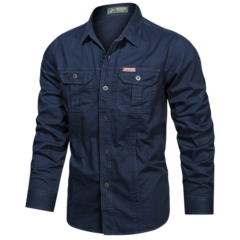 Chemise Cargo à manches longues pour hommes, chemises décontractées en coton, de haute qualité, surchemise militaire, vêtements de marque, chemisiers noirs 5XL, 2023