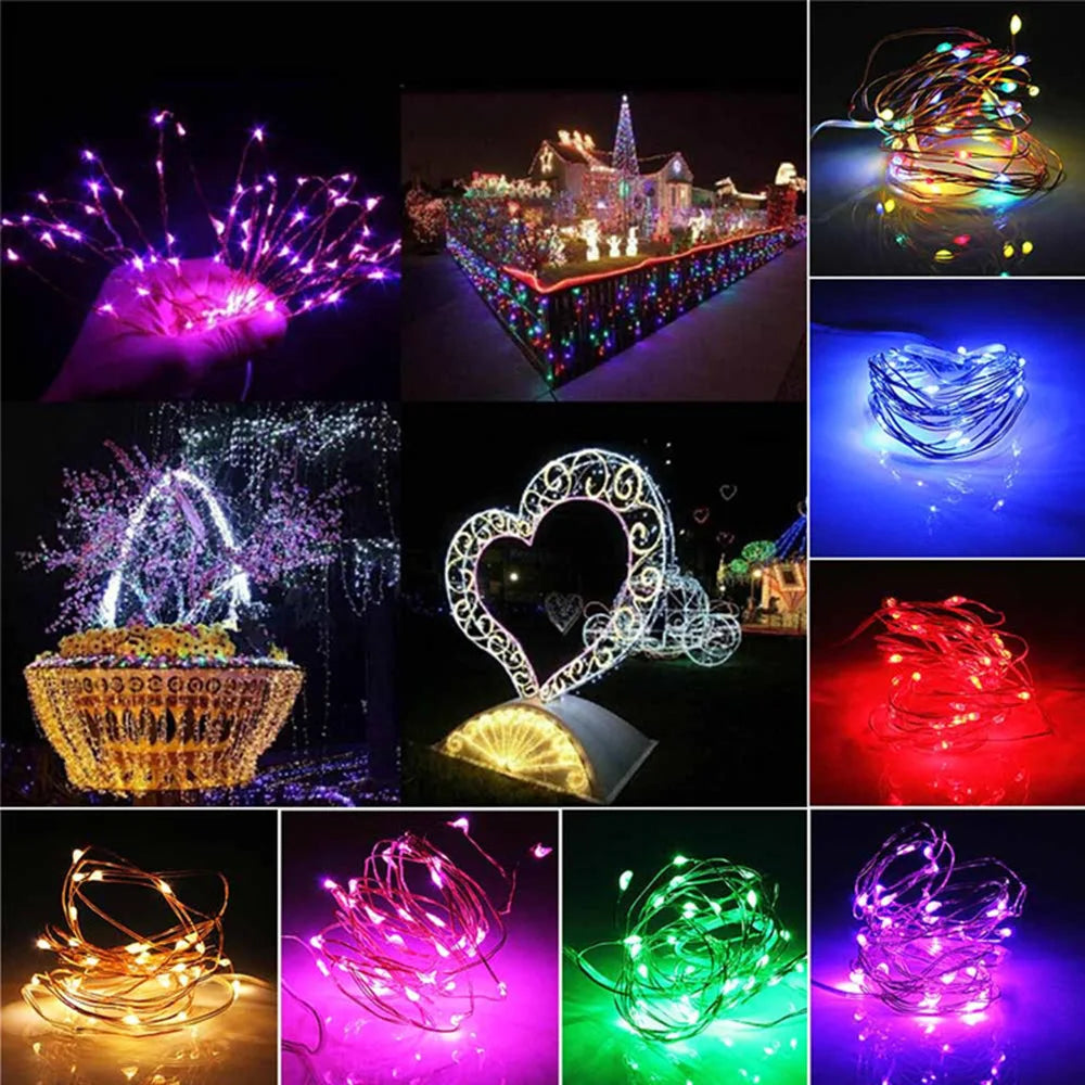 Guirlande lumineuse LED USB 10/20/30M, fil de cuivre et d'argent, guirlande lumineuse féerique étanche pour noël, décoration de fête de mariage