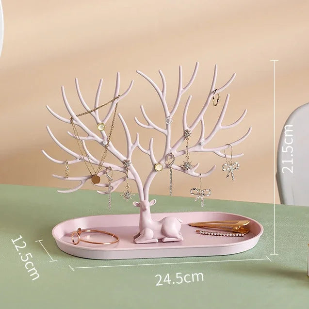 Jewelry Display Stand Tray Tree Storage Racks Earrings Necklaces Rings Jewelry Boxes Case Desktop Organizer Holder Make Up Decor