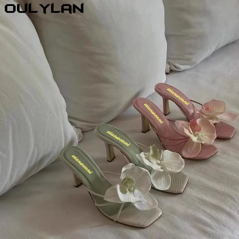 Oulylan talons hauts pantoufles décontracté été chaussures pour femmes de luxe femmes talons hauts sandales Style élégant fleur orteil
