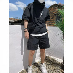 Ensemble de style cargo d'été pour hommes, sweat à capuche décontracté, t-shirt à manches courtes, short monochrome, mode adt, haute qualité, beau sweat-shirt trempé