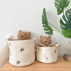 Sac d'organisation en coton Beige brodé pour couches de bébé, sac de rangement pour jouets, panier de rangement polyvalent pour berceau, 1 pièce